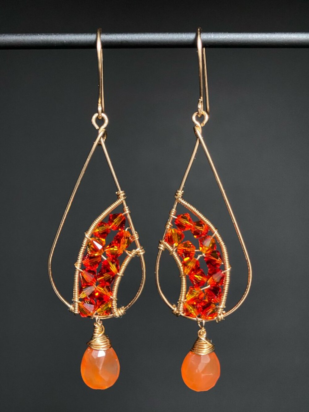 Gold Filled, Swarovski & Carnelian Earrings
